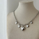 SILVER CHUNKY HEARTS ~ NECKLACE